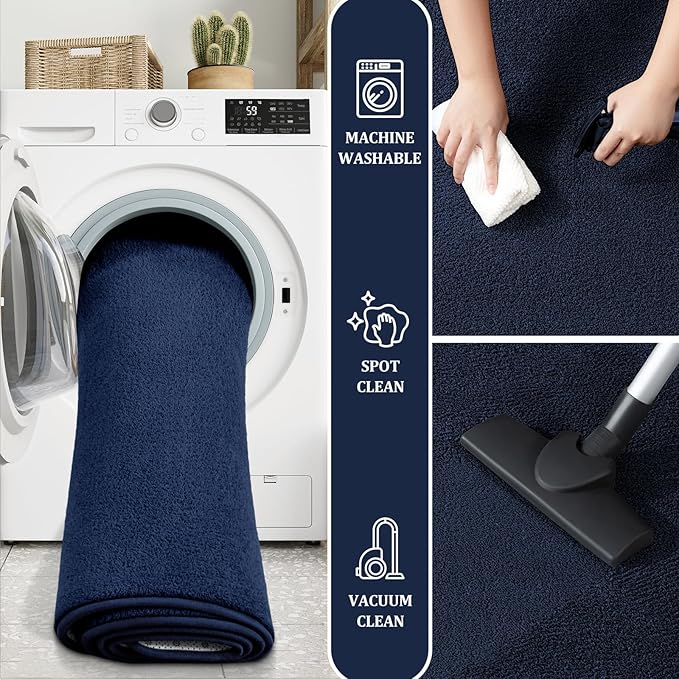Runner Rug for Hallway, 2x8 Feet Non-Slip Washable Navy Blue Long Area Rug Runners for Hallways Bedroom, Soft Modern Comfy Memory Foam Runner Rugs Indoor Carpet for Kitchen Entrance Living Room
