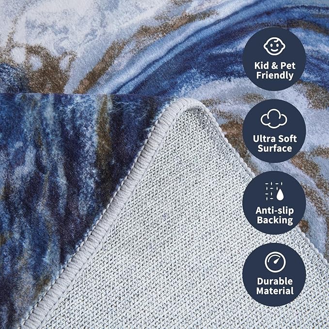 6x6 Round Area Rugs for Living Room, Modern Abstract Rug for Bedroom, Contemporary Machine Washable Rug, Large Stain Resistant Carpet for Dining Room Playroom Home Office, Pet & Kids Friendly