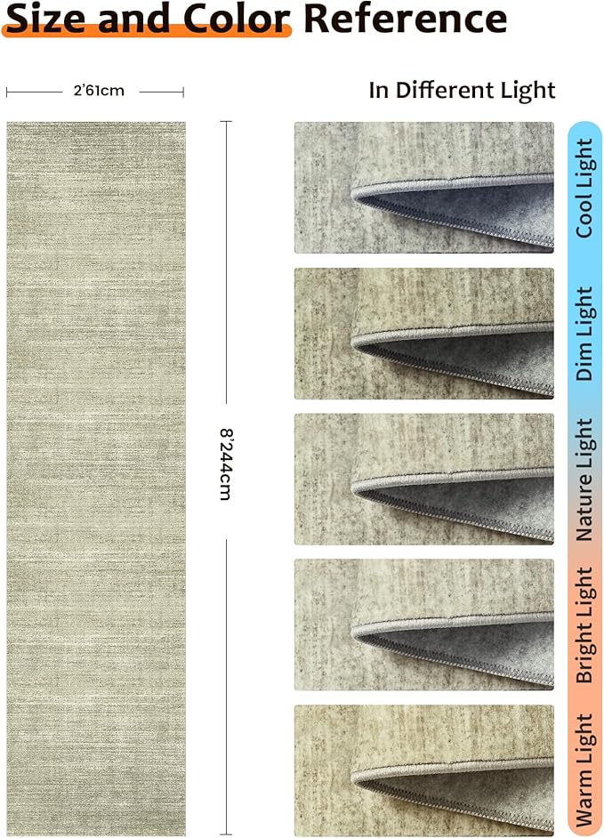 Art&Tuft Non-Slip Runner Rug - 2x8 Runner Rug Washable Low-Pile Rugs Runners, Soft Distressed Carpet Runner for Bedroom Bathroom Kitchen Laundry Living Room, Green