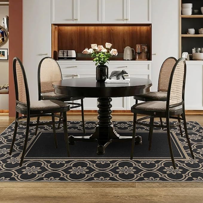 Moroccan Floral Easy Jute Rug 5x7 Outdoor Patio Rug Washable Area Rugs for Living Room Bedroom Non Slip Neutral Farmhouse Indoor Outdoor Carpet for Backyard Patio Office
