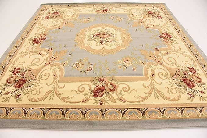 Unique Loom Versailles Collection Area Rug - Henry (7' 10" Square Light Blue/Cream)