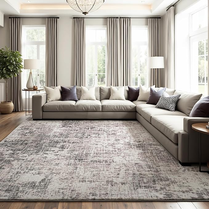 ILANGO 5x7 Modern Area Rug for Living Room Ultra Soft Machine Washable Lightweight Kid & Pet Friendly Stain Resistant Non-Shedding Low Pile Carpet for Bedroom Dining Room Home Office Mat