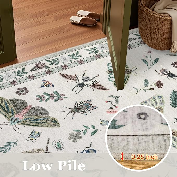 5x7 Area Rugs Living Room Rug: Vintage Washable Rug Floral Soft Carpet Indoor Floor Non-Slip Boho Stain Resistant Large Carpets for Bedroom Kids Nursery Dining Room Farmhouse Home Office Beige