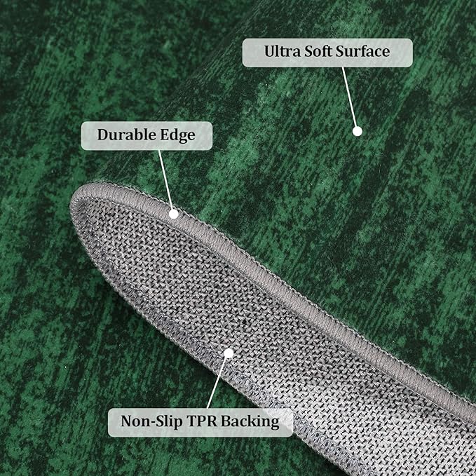 RUGSREAL Modern Area Rug 4x6 Rug for Bedroom Indoor Non-Slip Solid Color Area Rug Washable Contemporary Area Rugs Throw Floor Carpet for Bedroom Living Room Kitchen, Dark Green