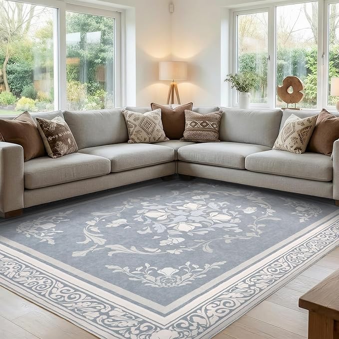 SOULFUL Medium Pile 2x3 Entryway Rug - Cozy Soft Underfoot Small Area Rug - Greige Boho Floral - Washable Non-Slip - Perfect for Hallway Kitchen Bedroom Bathroom Indoor Entrance