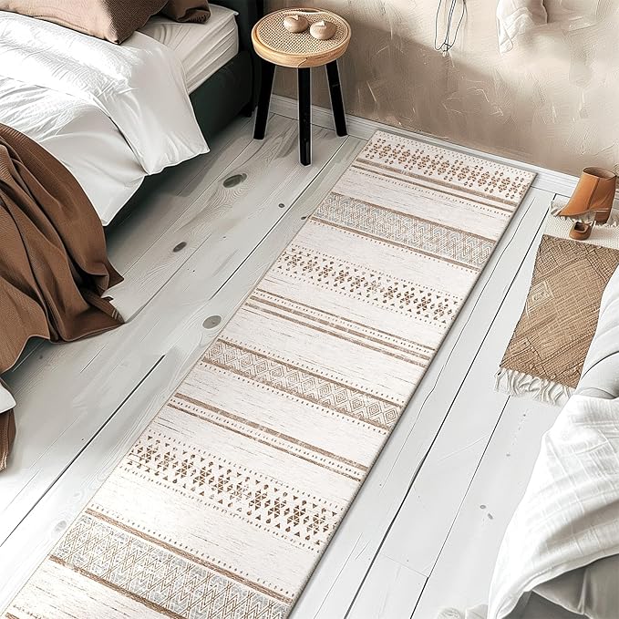 BESTSWEETIE 2x6 Area Rugs for Living Room Washable Moroccan Farmhouse Neutral Geometric Low Pile Non-Slip Soft Print Pattern Rug for Bedroom Kitchen Dining Room Entryway Cream/Brown/Pink