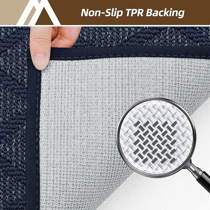 COSY HOMEER Non-Slip Door Mat 20"x32", Entryway Rugs Low Profile Absorbent Dirt Trapper Doormat for Front Entrance, Washable Polypropylene Entry Mat (Blue)