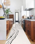 GLN Rugs Contemporary Collection - Machine Washable Area Rug, Contemporary Washable, Non Slip, Low Pile Chenille Rug, Living Room, Bedroom, Kitchen Rug (2'6" x 10' Beige Black)