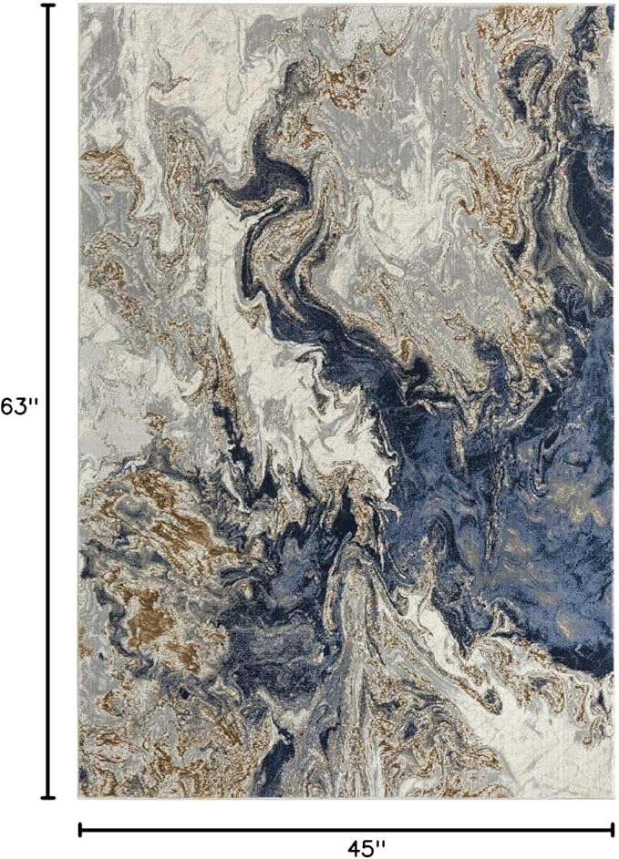 LUXE WEAVERS Marble Swirl Abstract Area Rug, Blue 4x5