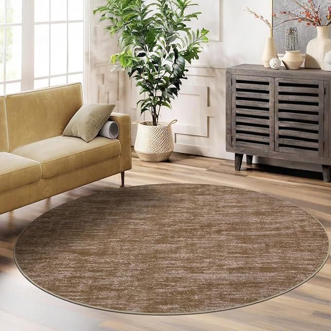 RUGSREAL Round Area Rug 3ft Solid Solor Rug for Entryway Washable Indoor Floor Carpet Contemporary Area Rug Modern Round Rug for Bedroom Living Room Kitchen Home Office, Taupe