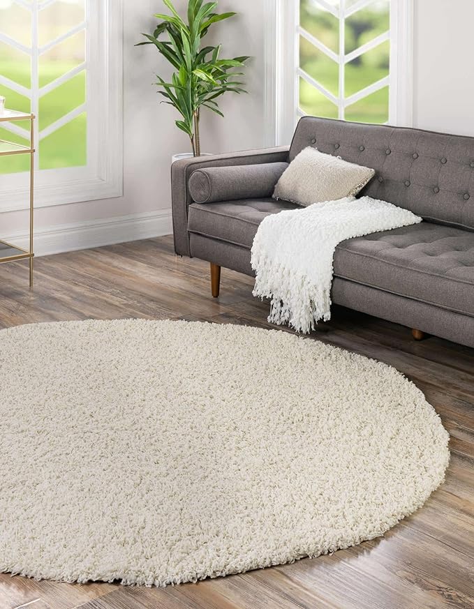 Unique Loom Solid Shag Collection Area Rug (3' 3" Round, Pure Ivory)