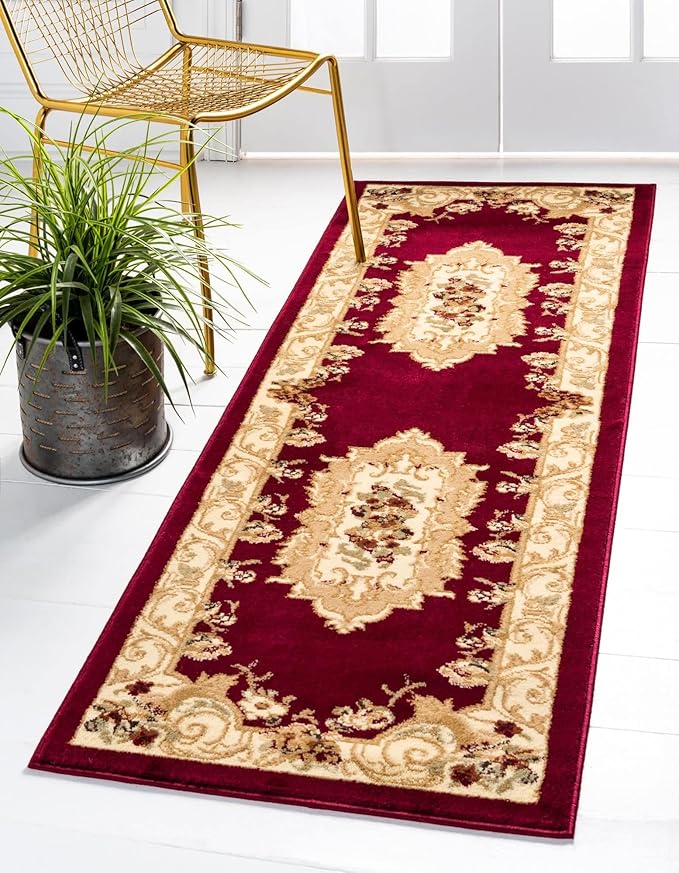 Unique Loom Versailles Collection Traditional Classic Floral Motif Area Rug (2' 0 x 8' 0 Runner, Burgundy/Ivory)