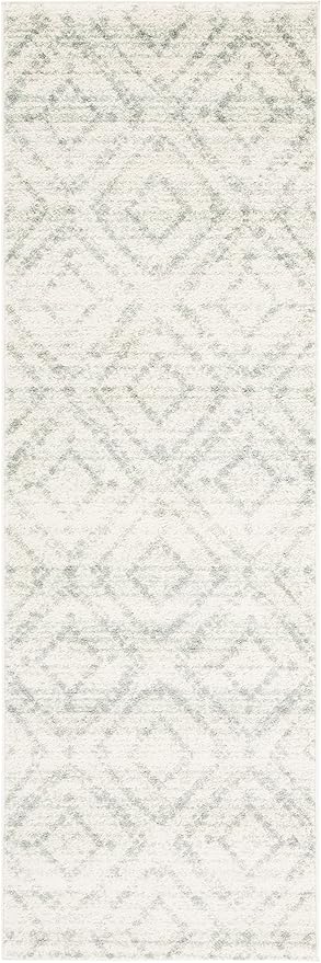 SAFAVIEH Adirondack Collection Runner Rug - 2'6" x 8', Ivory & Green, Modern Diamond Distressed Design, Non-Shedding & Easy Care, Ideal for High Traffic Areas in Living Room, Bedroom (ADR131X)