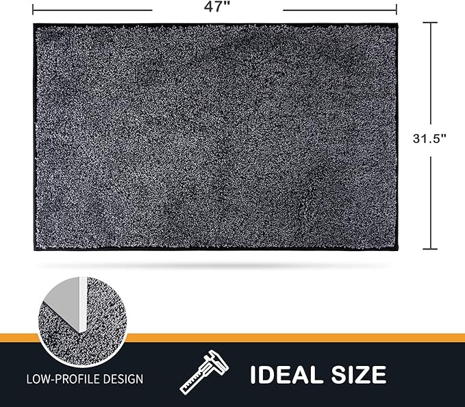 PURRUGS Dirt Trapping Door Mat 31.5" x 47", Non-Slip Machine Washable Entry Rug, Shoe Scraper, Dog Doormat, Super Absorbent Welcome Mat for Front & Back Door, Muddy Shoes & Paws, Bluish Grey-Black