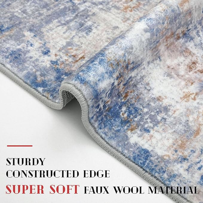 Modern Abstract Entryway Rug Indoor 2x3 Washable Non-Slip Soft Grey Blue Orange Colorful Small Area Rug Kitchen Mat Thin Print Faux Wool Floor Carpet for Entrance Bedroom Office