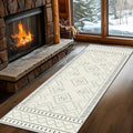Beige White Runner Rug, 4x12ft Black Geometric Square Pattern Hallway Decor Rug - Modern Home Corridor & Foyer Accent Carpet, Non-Slip Mat Washable Rugs, Stylish Carpet for Hallway Spaces