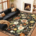 Floral 9x12 Area Rug Machine Washable Soft Print Boho Carpet Non Slip Doormat Low Pile Flower Area Rugs for Living Room Bedroom Nursery Kitchen Dining Room Indoor-Black/Yellow/Red