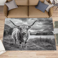 Highland Cattle Rugs for Bedroom - 5x6 Area Rug - Black White Highland Cattle Rugs for Living Room, 3D Natural Landscape Rug, Non-Slip Washable Home Decor Carpet