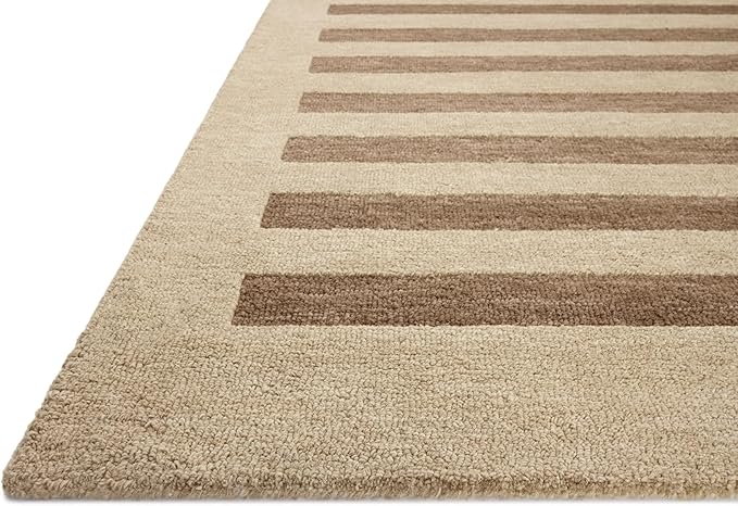 Loloi Leanne Ford Craven Collection CVN-05 Oatmeal/Bark 2'-3" x 3'-9" Accent Rug Striped, Patterned, Neutral, Entryway, Mudroom, Bathroom, and Kitchen