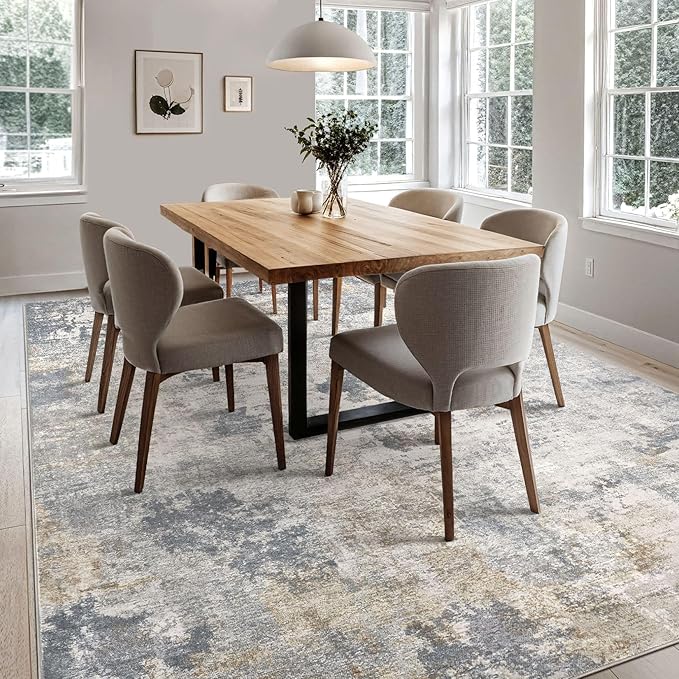 7x10 Area Rug Living Room Rugs - Washable Neutral Modern Abstract Soft Thin Large Rug Indoor Floor No Slip Rug Carpet for Bedroom Under Dining Table Home Office Decor - Blue Grey