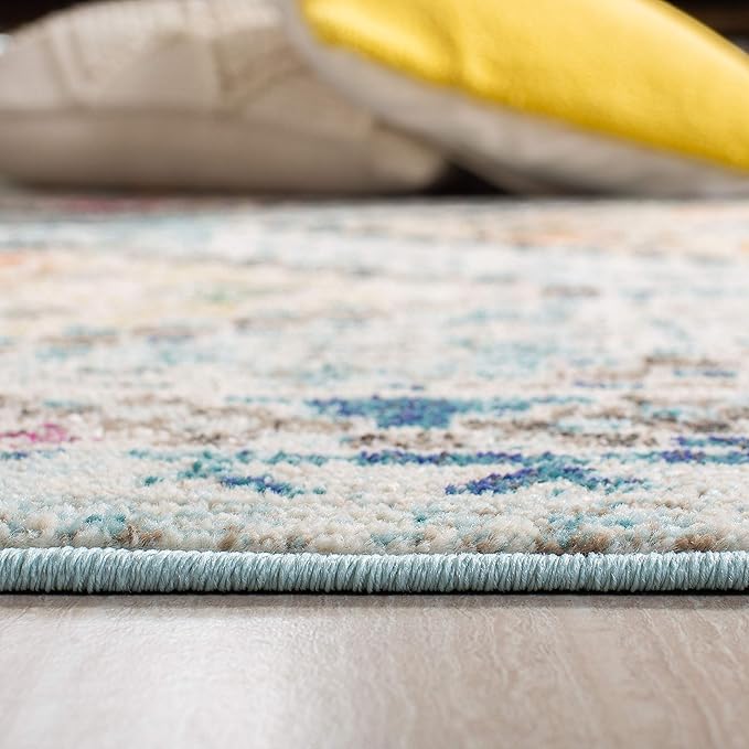SAFAVIEH Madison Collection Runner Rug - 2'2" x 12', Blue & Yellow, Boho Diamond Distressed Design, Non-Shedding & Easy Care, Ideal for High Traffic Areas in Living Room, Bedroom (MAD418K)