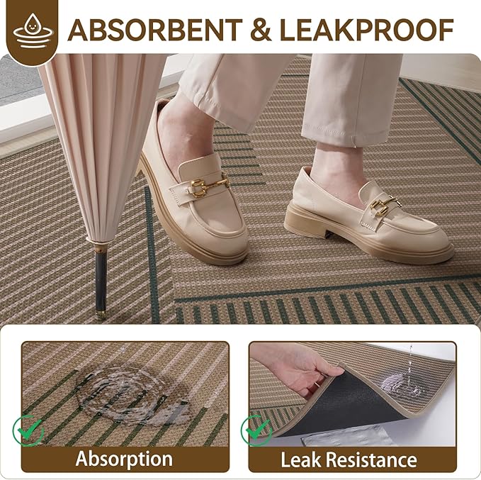 Front Door Mat 24''x35'', Non Slip Absorbent Muddy Dirt Resist Washable Low-Profile Indoor Doormat, Welcome Entryway Door Mats, Brown