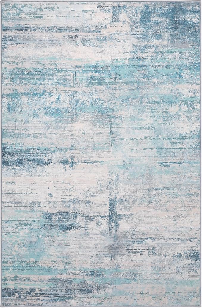 Abstract 10x12 Area Rug Washable Soft Ultra Large Non-Slip Carpet for Living Room Dining Room Home Office Bedroom - Abstract Teal/Grey