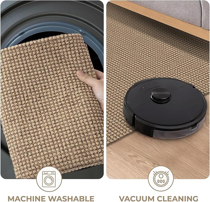 KOZYFLY Washable Area Rug 7.5x10 ft Rubber Backed Non Slip Rugs for Living Room Braided Cotton Bedroom Rug Woven Office Rugs Indoor Floor Carpets for Dining Bedroom Living Room, Tan/Orange/Brown