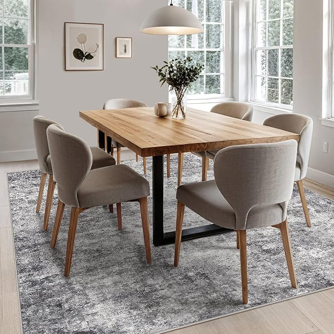 Square Area Rugs : Washable 8x8 Neutral Modern Abstract Carpet for Living Room Bedroom - Soft Floor Mat with Non Slip Backing for Kitchen Nursery Dorms Farmhouse Home Decor - Grey