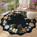 Lahome Floral Washable Round Rugs, Non-Slip Soft Round Rug 4ft Ultra-Thin, Small Boho Circle Carpet for Entryway Kitchen Bedroom Nursery Bathroom, Black/Grey