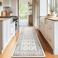 jinchan Hallway Runner Rug 2x10 - Machine Washable Beige Vintage Floral Distressed Design Soft Non-Slip Low-Pile Ultra-Thin Runner Rug for Kitchen Laundry Room Bedroom Farmhouse (2‘x10', Beige)