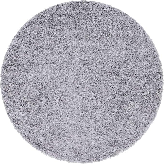 Unique Loom Davos Shag Collection Area Rug - Solid (5' 1" Round, Sterling)
