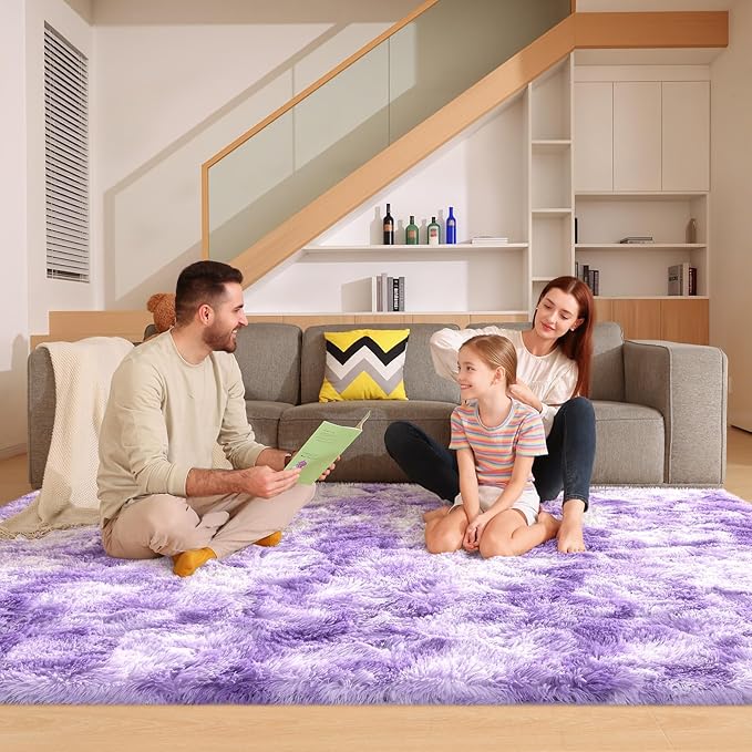 6x9 Area Rugs for Living Room, Fluffy Large Rugs for Bedroom, Soft Shag Fuzzy Non-Slip Carpet for Kids Boys and Girls Nursery Room Dorm Indoor Home Decor (Tie-Dyed Purple, 6ft x 9ft)