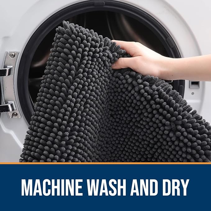 OLANLY Dog Door Mat for Muddy Paws 47x24, Absorbs Moisture and Dirt, Absorbent Non-Slip Washable Doormat, Quick Dry Chenille Mud Mat for Dogs, Entry Indoor Entryway Carpet for Inside Floor, Dark Grey