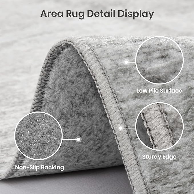 Valenrug Washable Rugs 3x5 - Stain Resistant 3x5 Area Rugs for Living Room, Non Slip Backing Printed Rugs for Bedroom, Folable Machine Washable Area Rug(3'x5', Grey)