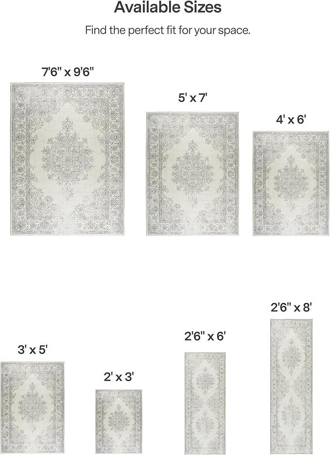 ReaLife Rugs Machine Washable Area Rug Runner - Living Room Bedroom Bathroom Kitchen Entryway Office - Padded Low Pile Stain Resistant Premium - Boho Farmhouse Vintage - Paige - Ivory 2'6" x 6'