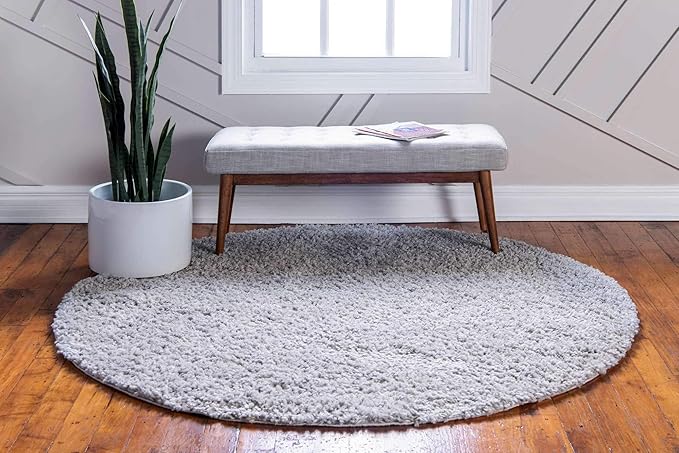 Unique Loom Davos Shag Collection Area Rug - Solid (7' 10" Round, Sterling)