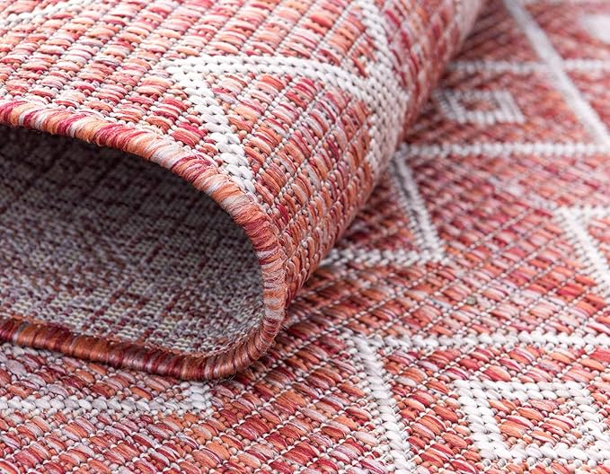Unique Loom Outdoor Trellis Collection Area Rug - Tribal Trellis (4' 1" x 6' 1" Rectangle, Rust Red/ Ivory)