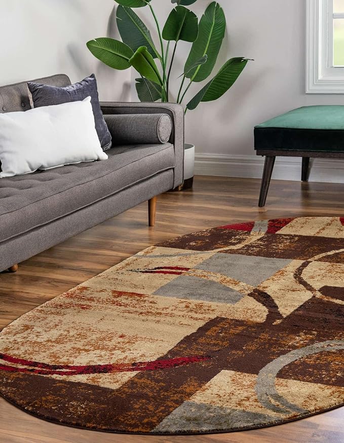 Unique Loom Barista Collection Area Rug - Kouillou (7' 10" x 10' Oval, Multi/Brown)