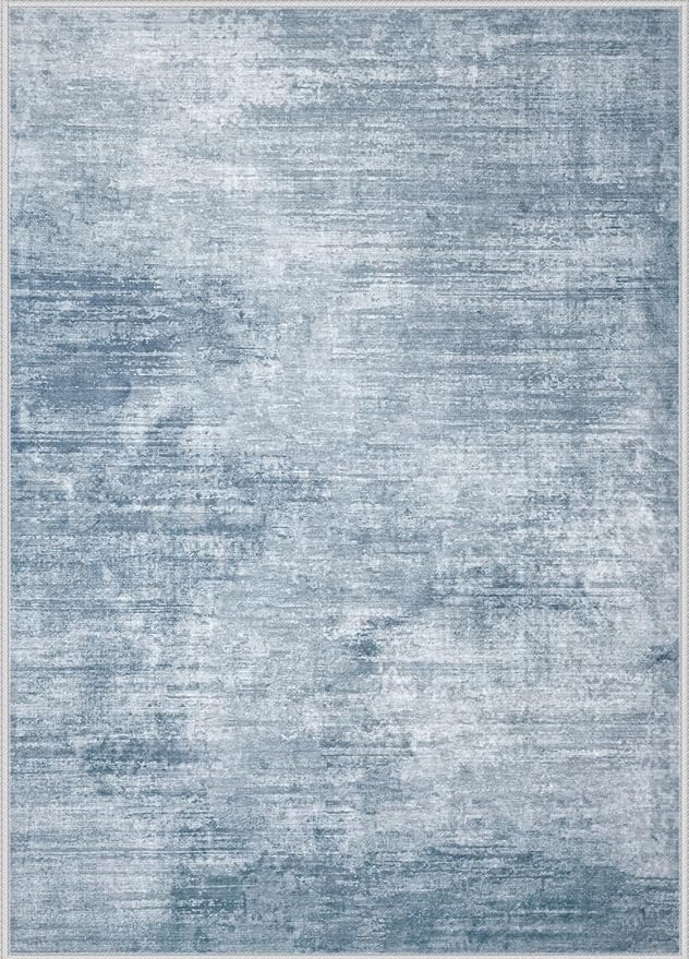 Area Rugs 5x7 Living Room: Washable Rug Modern Abstract Large Rugs Soft Non Slip Neutral Rug Stain Resistant Indoor Carpet for Bedroom Kitchen Dining Room Table Nursery Home Office Rugs(Blue,5'x7')