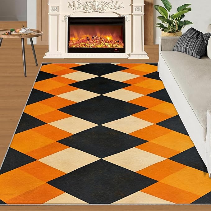 4x6 Geometric Cafe Rug - Diamond Shape Pattern Rugs for Bedroom Aesthetic, Modern Minimalism Soft Comfortable Non-Slip for Offie Bedroom Study Boy Girl Room Hotel Dorm