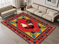 Country Rooster Rugs，4x6ft,Colorful Geometric Rooster Pattern Rug，Rooster Pattern Colorful Rug. Ethnic Vintage Design Non-Slip Washable Floor Mat for Living Room Bedroom Farmhouse Home Office