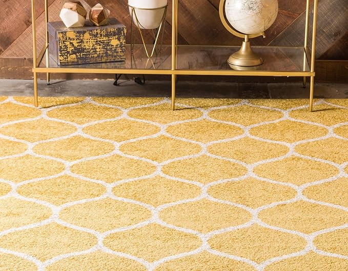 Rugs.com Lattice Frieze Collection Rug – 5' Square Yellow Medium Rug Perfect for Living Rooms, Kitchens, Entryways
