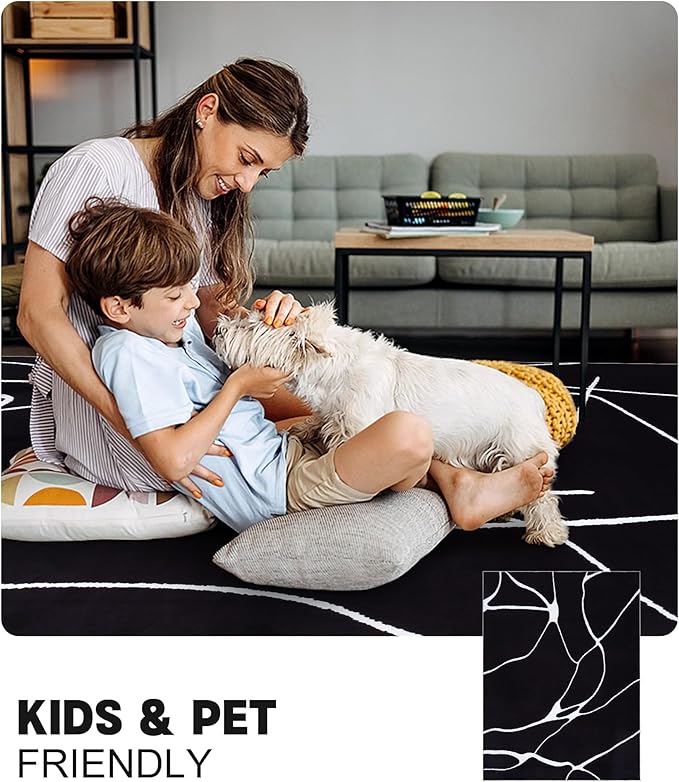 YIHOUSE Modern Washable Area Rug for Living Room Bedroom - Large Abstract Black and White Rug Non-Slip Ultra-Thin Home Decor (Dark Warping, 6'x9'ft)