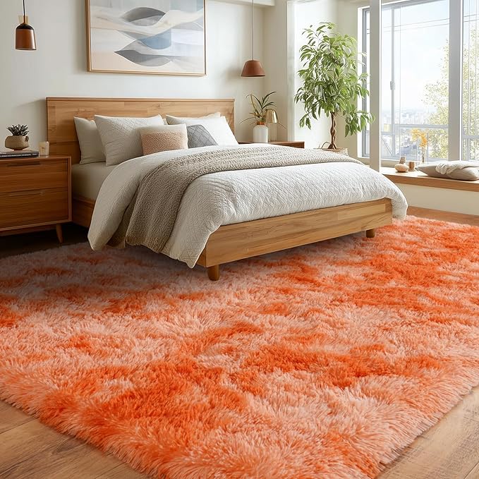 Upgrade Non-Slip Plush Rugs for Living Room, Soft Shaggy Carpets for Living Room, Fuzzy Rugs for Kids' Room, Perfect Decor for Modern Home Tie Dye Orange 6x9Feet