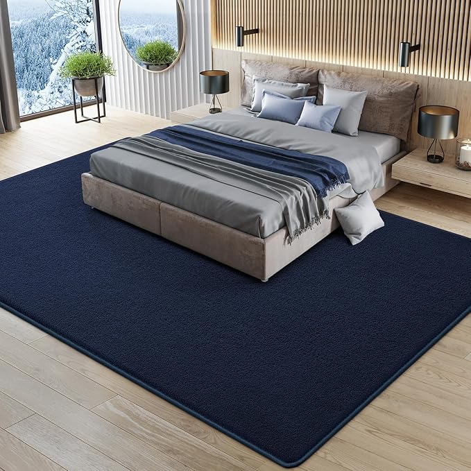 Large Modern Area Rugs for Living Room Bedroom, 7x10 Feet Navy Blue Ultra Soft Solid Thickened Memory Foam Indoor Minimalist Carpets, Non-Slip Comfy Rugs for Boys Girls Nursery Kids Room Home Décor