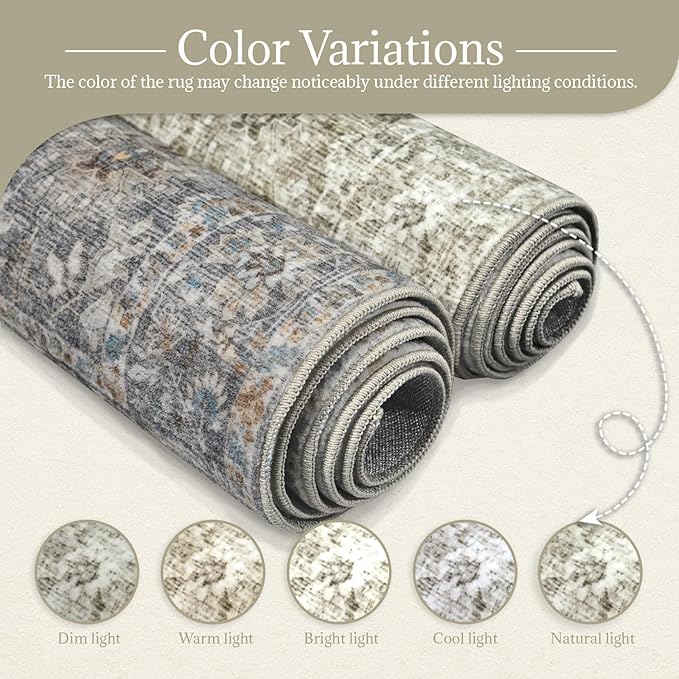 Washable 2'x3' Non Slip Rug Vintage Soft Low Pile Lightweight Boho Area Rugs for High-Traffic Areas (Entryway, Kitchen, Hallway), Farmhouse Decor