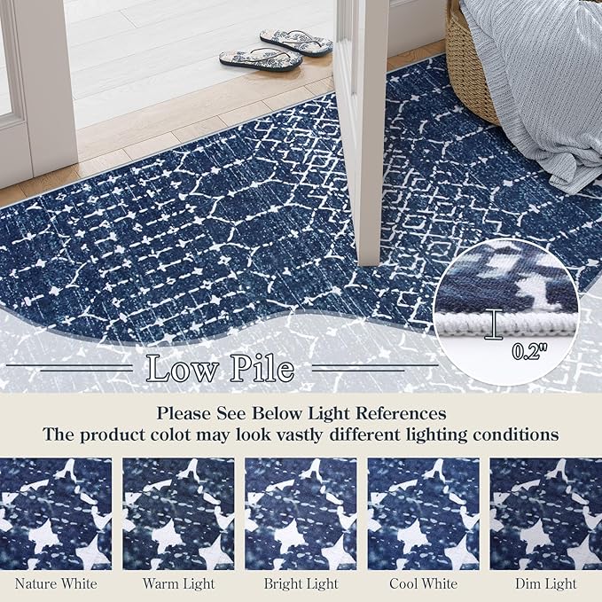 Lahome Moroccan Washable Area Rugs 6x9 Non-Slip Ultra-Thin Soft Living Room Carpet, Modern Geometric Print Stain Resistant Rug Carpet for Bedroom Dining Room Office, Blue