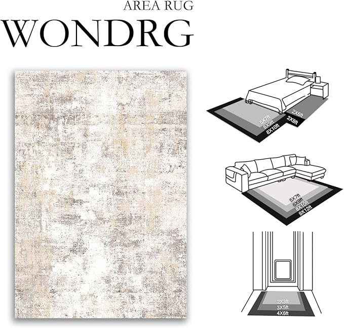 12x15 Area Rug Beige Grey Abstract Living Room Bedroom Washable Carpet Neutral Modern Non Slip Soft Low Pile Indoor Extra Large Throw Rug for Dining Room