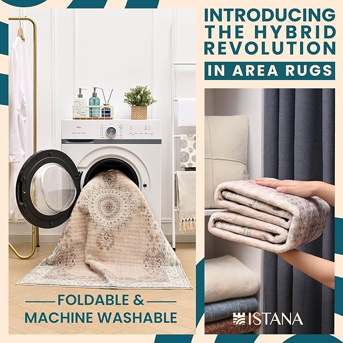 Istana Bedroom Rugs 9x12 - Beige Area Rugs - Foldable Big Rugs for Living Room - Stain Resistant 9 X 12 Rug - Eco-Friendly 9 X 12 Outdoor Rug - Easy to Clean Dining Room Rug 9x12